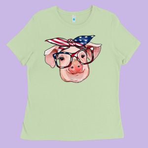 American Flag With Pig Ladies Tee Designed By Ranaportraitstore