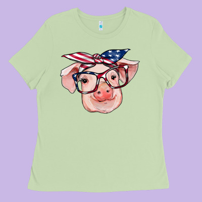 American Flag With Pig Ladies Tee Designed By Ranaportraitstore