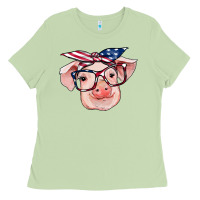 Matcha american flag with pig Ladies Tee - RanaPortraitStore