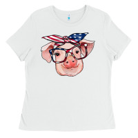 White american flag with pig Ladies Tee - RanaPortraitStore