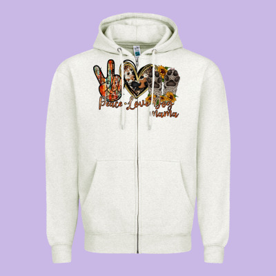 Peace Love Dog Mama Zipper Hoodie Designed By Racoondesign