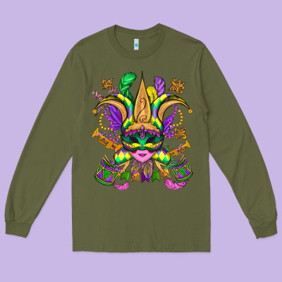 Mardi Gras Mask Long Sleeve Tee Designed By Oliviacreatesart