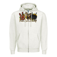 Oatmeal Heather peace love hockey Zipper Hoodie - RacoonDesign