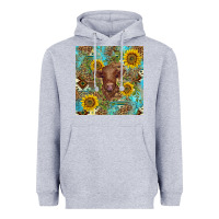 Heather Grey western highland cow Heavyweight Hoodie - BarkalooDesign