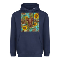 Navy western highland cow Heavyweight Hoodie - BarkalooDesign