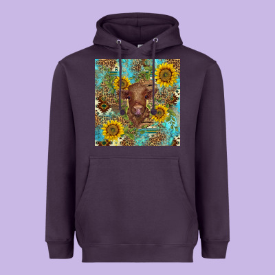 Western Highland Cow Heavyweight Hoodie Designed By Barkaloodesign