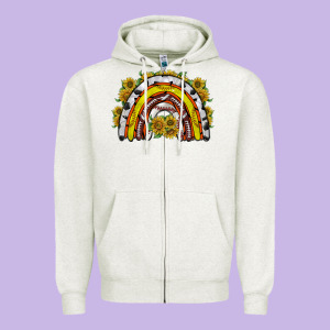 Sunflower Sports Rainbow Zipper Hoodie Designed By Racoondesign