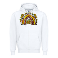 White sunflower sports rainbow Zipper Hoodie - RacoonDesign