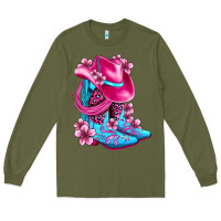 Army Green valentine cowboy boots and hat olivia Long Sleeve Tee - OliviaCreatesArt
