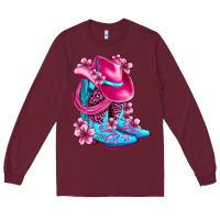Burgundy valentine cowboy boots and hat olivia Long Sleeve Tee - OliviaCreatesArt