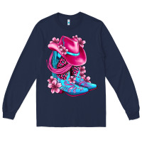 Navy valentine cowboy boots and hat olivia Long Sleeve Tee - OliviaCreatesArt