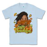 Dusty Blue Thankful Fall with black girl Classic Tee - NancyCooperArtShop