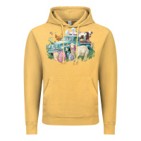 Vintage Mustard Easter truck farm animals Easter Day Vintage Hoodie - HowdyJamesFarm