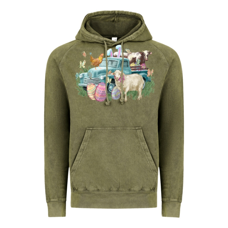 Easter Truck Farm Animals Easter Day Vintage Hoodie by HowdyJamesFarm | Teevron