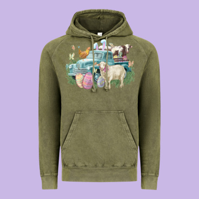 Easter Truck Farm Animals Easter Day Vintage Hoodie Designed By Howdyjamesfarm