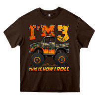 Chocolate Brown i'm three this is how i roll monster truck birthday Heavy Core Tee - Jasminsmagicworld