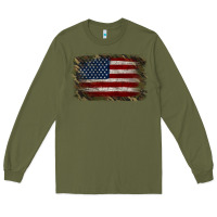 Army Green Camouflage Usa Flag Background Long Sleeve Tee - Jasminsmagicworld