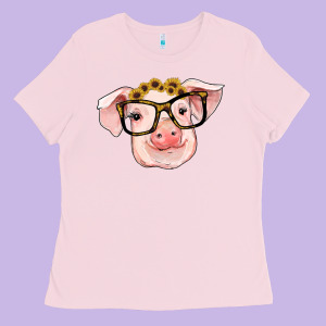 Sunflowers With Pig Ladies Tee Designed By Ranaportraitstore