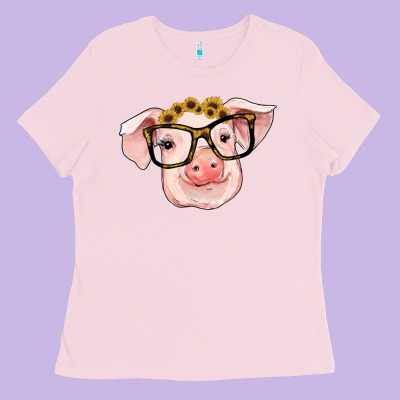 Sunflowers With Pig Ladies Tee Designed By Ranaportraitstore