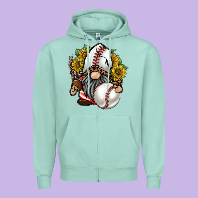 Baseball Gnome Zipper Hoodie Designed By Racoondesign
