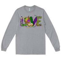Heather Grey love teacher mardi gras Long Sleeve Tee - OliviaCreatesArt