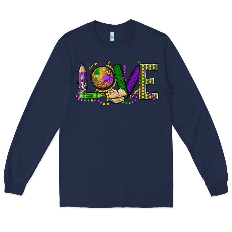 Love Teacher Mardi Gras Long Sleeve Tee by OliviaCreatesArt | Teevron