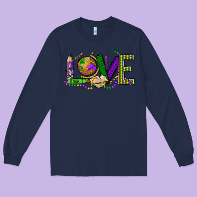 Love Teacher Mardi Gras Long Sleeve Tee Designed By Oliviacreatesart