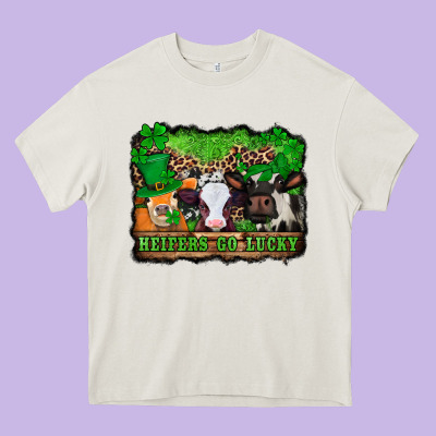 St Patricks Cows Heifers Go Lucky Heavy Core Tee Designed By Jasminsmagicworld