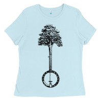 Baby Blue Banjo Tree Minimalist Design Vintage Nature & Music Graphic Ladies Tee - trangStudio
