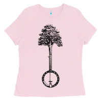 Bubblegum Pink Banjo Tree Minimalist Design Vintage Nature & Music Graphic Ladies Tee - trangStudio