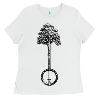 White Banjo Tree Minimalist Design Vintage Nature & Music Graphic Ladies Tee - trangStudio