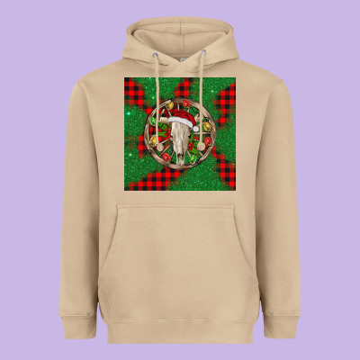 Christmas Bull Skull Heavyweight Hoodie Designed By Barkaloodesign