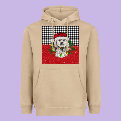 Christmas Bichon Frise Dog Heavyweight Hoodie Designed By Barkaloodesign