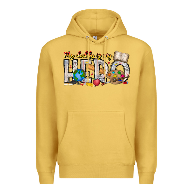 My Daddy Is My Hero Teacher Premium Hoodie by CowhideDigitalArt | Teevron