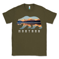 Army Green Montana Bear with Glacier National Park Lake Image Souvenir Classic Tee - trangStudio
