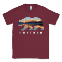Burgundy Montana Bear with Glacier National Park Lake Image Souvenir Classic Tee - trangStudio