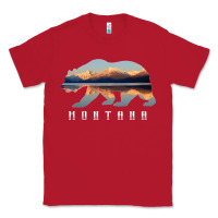 Red Montana Bear with Glacier National Park Lake Image Souvenir Classic Tee - trangStudio