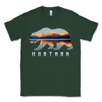 Sports Green Montana Bear with Glacier National Park Lake Image Souvenir Classic Tee - trangStudio