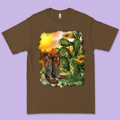 Western Boots With Cactus And Desert Premium Tee Designed By Ranaportraitstore
