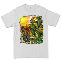 Dove Grey western boots with cactus and desert Premium Tee - RanaPortraitStore