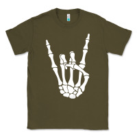 Army Green halloween skeleton hand horns rock n roll music lover tank top Classic Tee - trangStudio