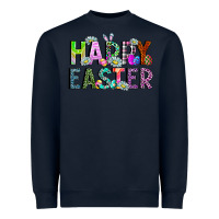 Navy Happy Easter Heavyweight Sweatshirt - CowhideDigitalArt