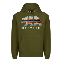 Army Green Montana Bear with Glacier National Park Lake Image Souvenir Premium Hoodie - trangStudio