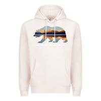 Pale Pink Montana Bear with Glacier National Park Lake Image Souvenir Premium Hoodie - trangStudio