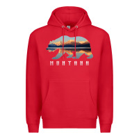 Red Montana Bear with Glacier National Park Lake Image Souvenir Premium Hoodie - trangStudio