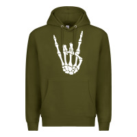 Army Green halloween skeleton hand horns rock n roll music lover tank top Premium Hoodie - trangStudio