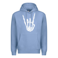 Colony Blue halloween skeleton hand horns rock n roll music lover tank top Premium Hoodie - trangStudio