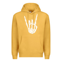 Mustard halloween skeleton hand horns rock n roll music lover tank top Premium Hoodie - trangStudio