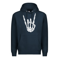 Navy halloween skeleton hand horns rock n roll music lover tank top Premium Hoodie - trangStudio