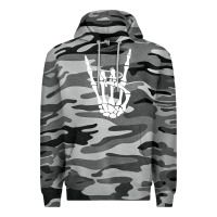 Slate Camo halloween skeleton hand horns rock n roll music lover tank top Premium Hoodie - trangStudio